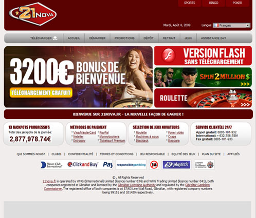 Aperçu 21 Nova Casino (Bonus & Informations)